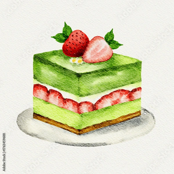 Obraz matcha cheesecake with strawberries