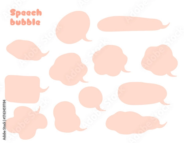 Fototapeta モコモコのパステルカラーの吹き出しセット　ピンク