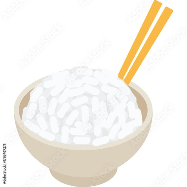 Obraz A Bowl of Steamed White Rice With Chopsticks Ready for Eating A Delicious Asian Meal on a Transparent Background