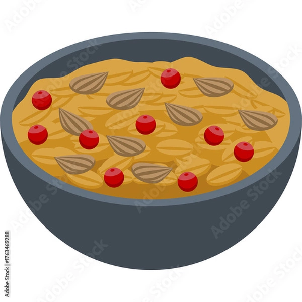 Obraz A Bowl of Oatmeal Topped With Almond Slices And Red Berries On A Transparent Background