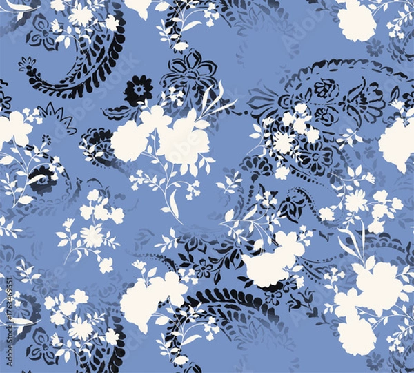 Fototapeta paisley vector seamless pattern in vintage background. ethnic pattern. digital floral motif background. abstract seamless ethnic pattern of paisley. flower vector background.