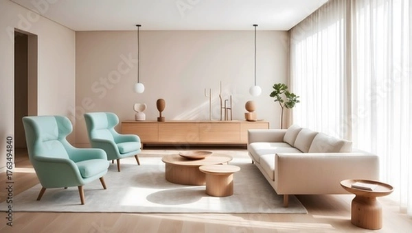 Fototapeta Elegant Nordic Design with Pastel Armchairs