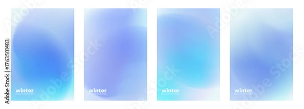 Fototapeta Set of Winter theme blurred backgrounds. Defocused templates for Winter season creative graphic design. Vector illustration.