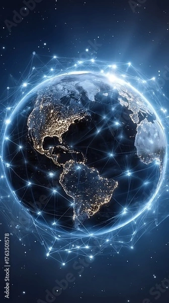 Fototapeta Global Network Earth Illuminated by Data Connections Futuristic Digital World.