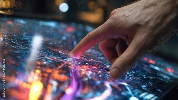 Fototapeta Hand interacting with digital interface