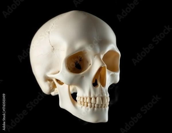 Fototapeta Gothic Human Skull Mockup with Dramatic Lighting on Deep Black Studio Background