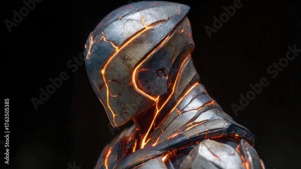 Obraz Metallic cyborg head with glowing cracks