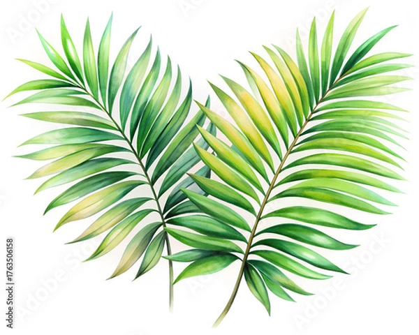 Obraz Soft watercolor palm leaves isolated on white background