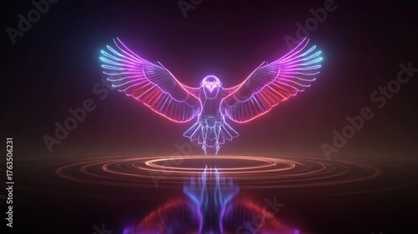 Obraz Neon eagle with glowing rings