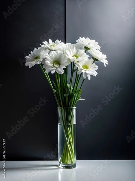 Obraz Simple bouquet of white flowers on a minimalist black and white background