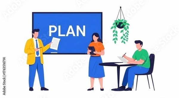 Fototapeta Business Team Collaborating on a Strategic Plan at Whiteboard for Project Success