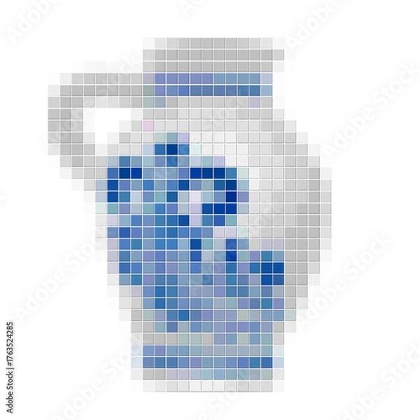 Fototapeta Fließen Mosaik eines Apfelwein Bembel: hessischer Tonkrug, zusammengesetzt aus quadratischen Steinen, weißer Hintergrund 