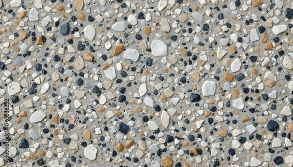 Fototapeta High-Resolution Pebble Stone Terrazzo Floor Texture Background — Natural Aggregate Concrete Surface with White, Gray, and Beige Stones for Architecture and Interior Design