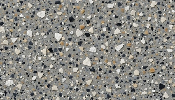 Fototapeta High-Resolution Pebble Stone Terrazzo Floor Texture Background — Natural Aggregate Concrete Surface with White, Gray, and Beige Stones for Architecture and Interior Design