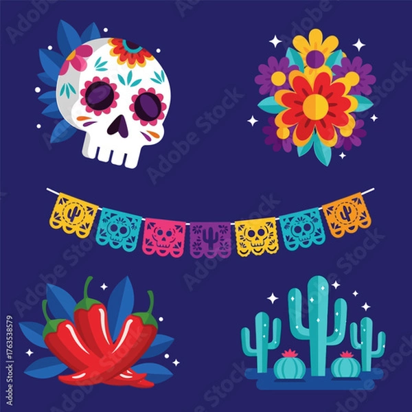 Obraz Dia de muertos elements collection decoration