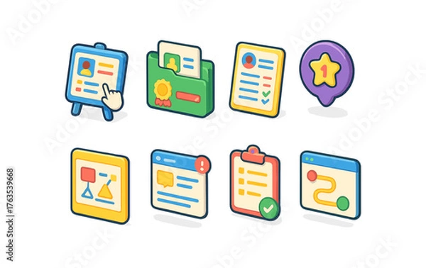 Obraz Business strategy flat icon set. Management, development, planning line collection