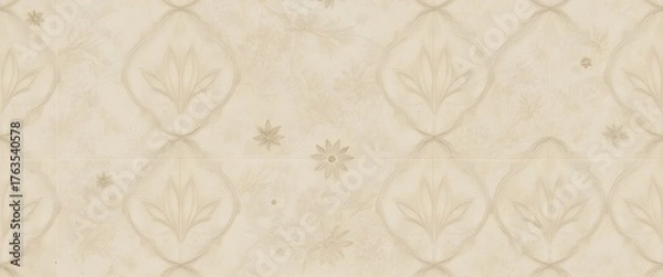 Fototapeta Elegant Beige Floral Wall Texture Background — Luxury Ornamental Pattern Wallpaper Design for Interior Decor, Architecture, and 3D Rendering Projects