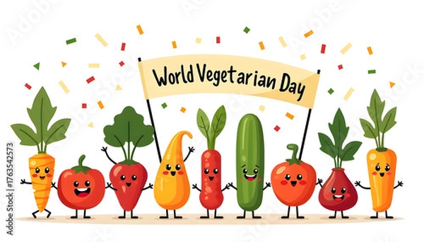 Obraz World vegetarian day background. Happy world vegetarian day celebration. October 1. World vegan day background. Vector illustration. Poster, Banner, Flyer, Greeting Card, Post, Template. vegetables.
