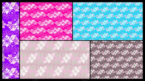 Fototapeta Decorative Floral Seamless Patterns Collection in Diverse Color Palettes