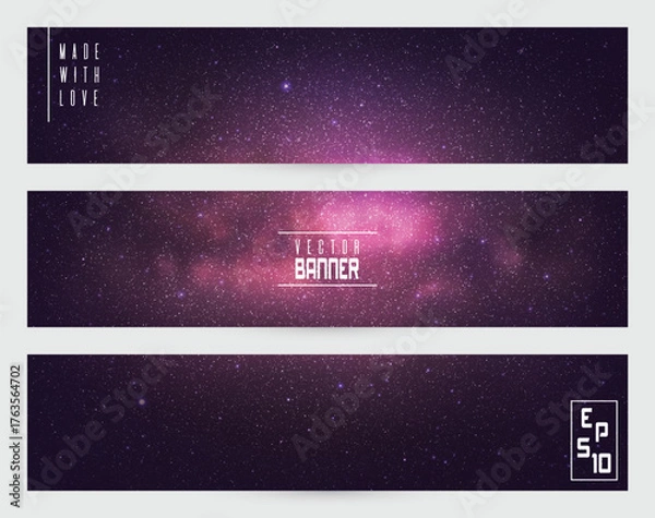 Obraz Night starry sky and Milky Way. Cosmic purple horizontal banners set