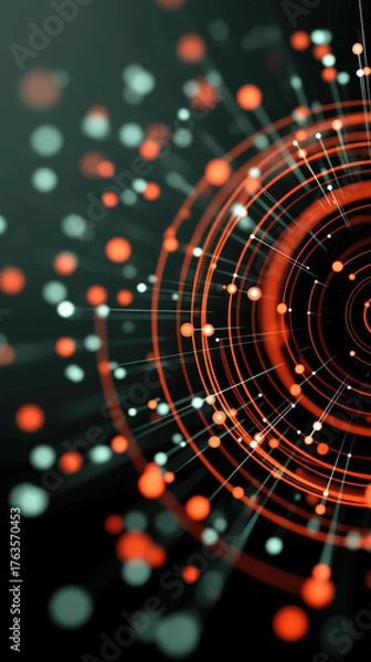 Fototapeta Digital data network connecting points with circular energy. Vertical wallpaper.