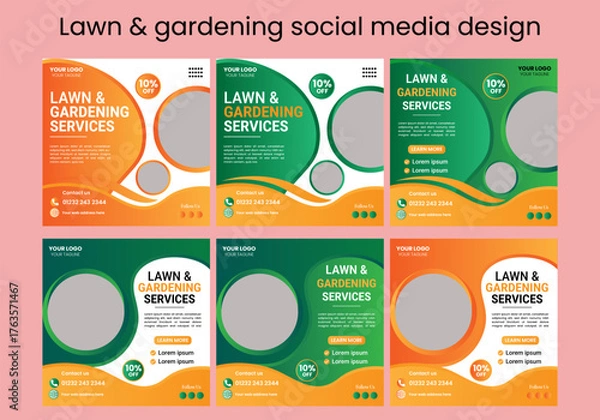 Fototapeta Lawn, garden, or Landscaping maintenance Service Social Media Post design, and Web square Banner Template, Agriculture farm service social media post, or Instagram banner design, web template 