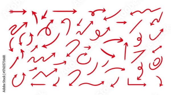 Fototapeta A collection of hand-drawn red arrows in various styles and directions.