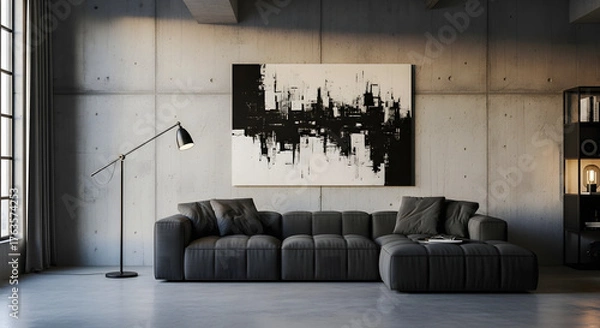 Obraz Modern living room showcasing elegant sofa and abstract art in a stylish home