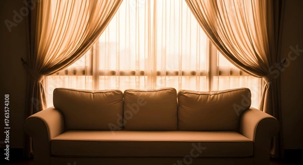 Obraz Inviting sofa bathed in soft light perfect for relaxation and cozy interior design