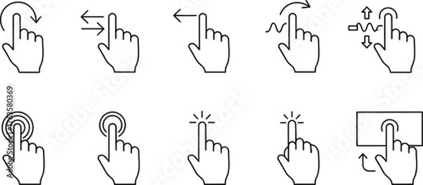 Fototapeta Illustration of hand gestures for touch screen interactions on white