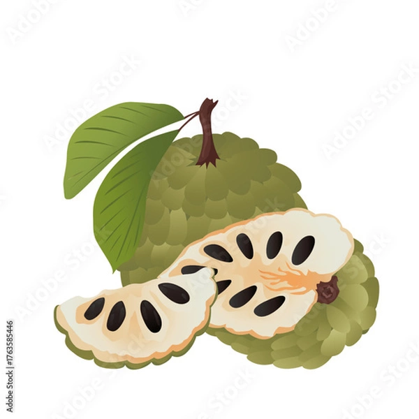 Obraz Cherimoya (Custard Apple) fruit with leaves.
