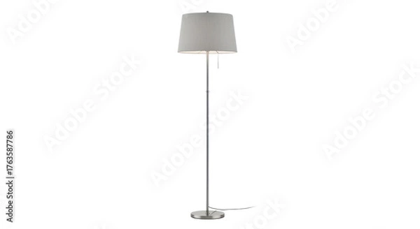 Fototapeta Contemporary standing floor lamp with silver base and light gray shade for interior design. isolated PNG with Transparent Background