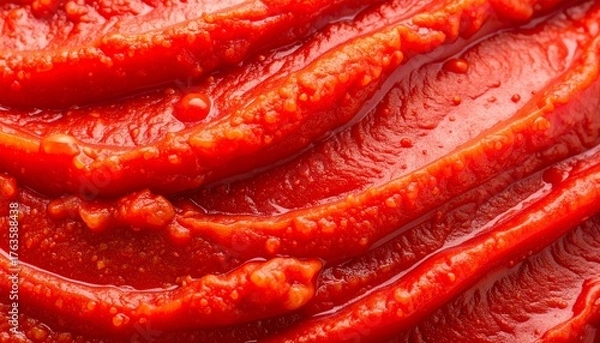 Fototapeta Close-up of vibrant red tomato paste or sauce texture, rich and thick for cooking and food concepts