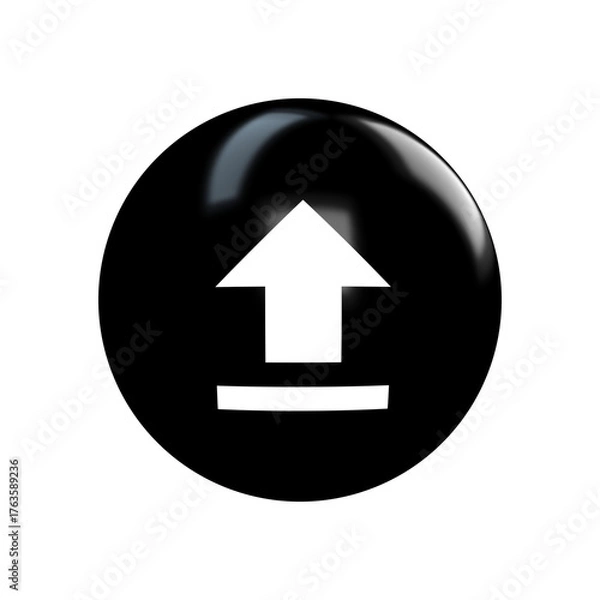 Fototapeta upload white icon on black glossy button in transparent