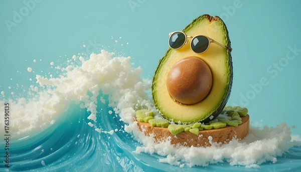 Fototapeta Avocado Surfer – Avocado Half Surfing on Toast Wave