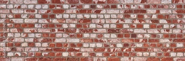 Obraz Wand aus rot weißen Ziegelsteinen und Fugen aus grauem Mörtel - Panorama Hintergrund