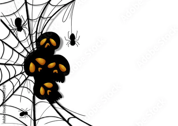 Obraz Black Spider web and skull background 