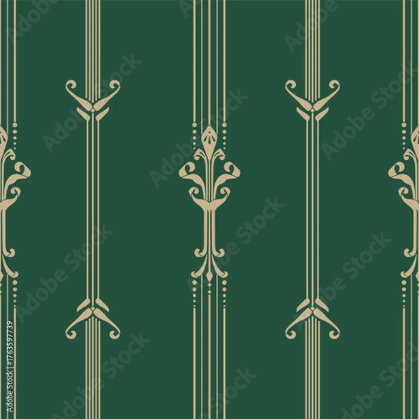 Fototapeta Damask art nouveau seamless pattern element. Vintage classical old fashioned damask ornament, seamless texture for wallpapers, textile.