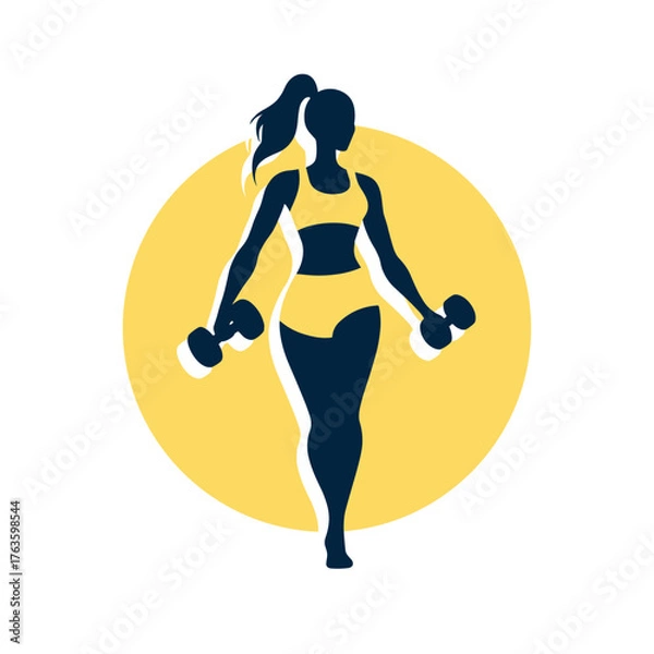 Obraz Fitness Woman Silhouette with Dumbbells Icon