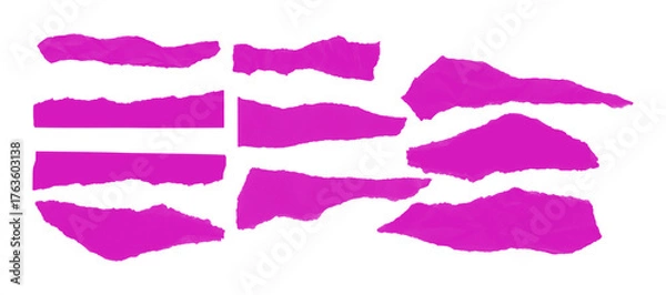 Fototapeta Purple Torn Paper Texture Set – Ripped Edge Collage Elements on Black Background