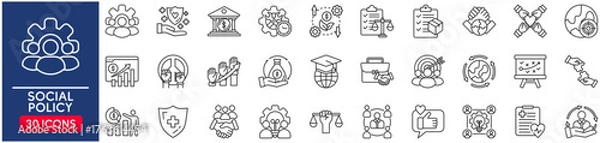 Fototapeta Social policy Web Icon Set in Line Style. vector illustration concept relate to team, business, people, work, teamwork, person, hr, line, vector, group