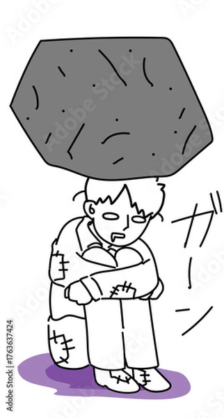 Obraz 岩が頭に落ちてきて絶望し真っ白になる若手社員のベクターイラスト