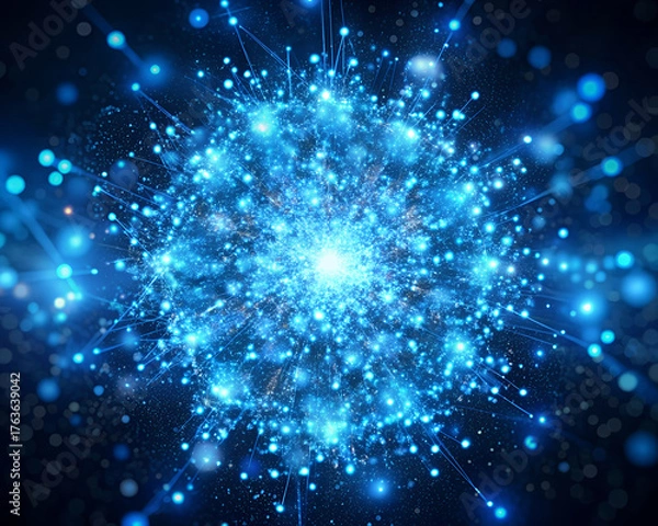 Obraz Abstract glowing blue network of lights and particles exploding outward
