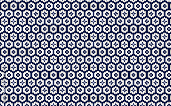 Fototapeta 日本の伝統的な紋様素材。花菱亀甲繋ぎのシームレスな和風デザイン素材。