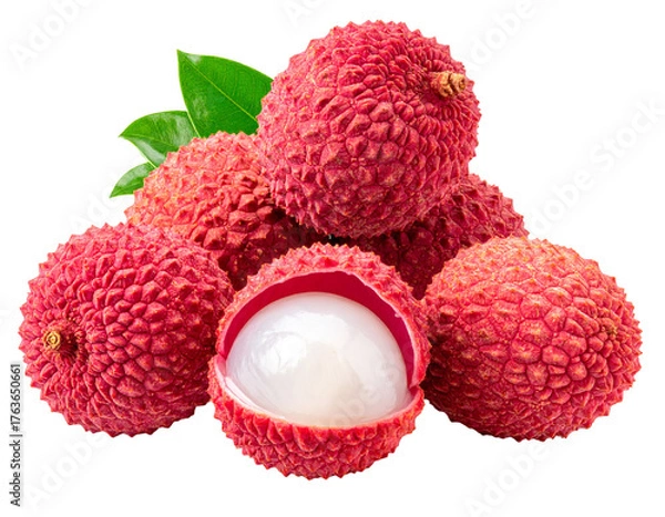 Fototapeta Untitled design - Pile of Lychees with One Open Half – Fresh Juicy Tropical Fruit Composition PNG