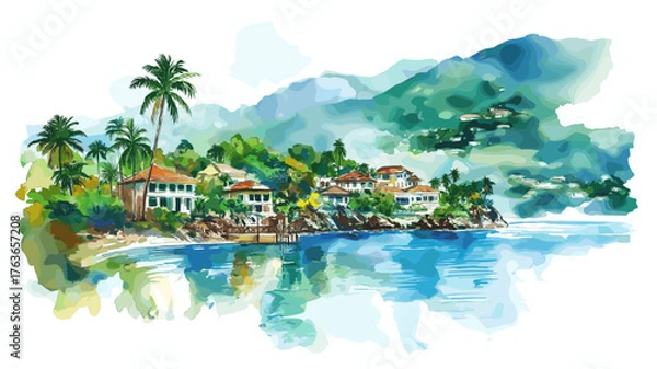 Fototapeta Montego Bay. Montego Bay hand drawn watercolor illustration