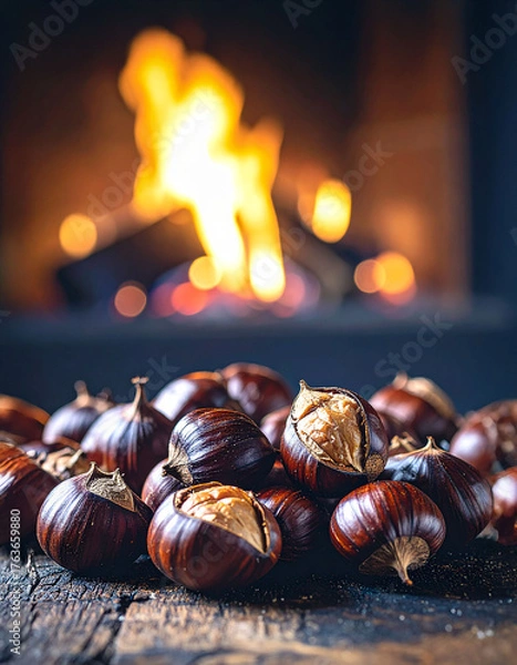 Obraz châtaignes à griller à la cheminée