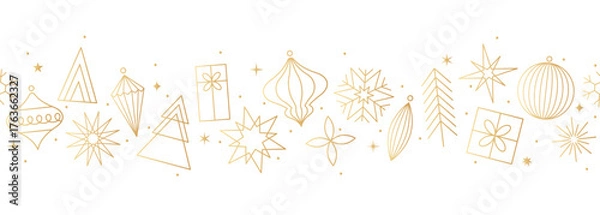 Fototapeta Gold holidays seamless pattern isolated, Christmas border