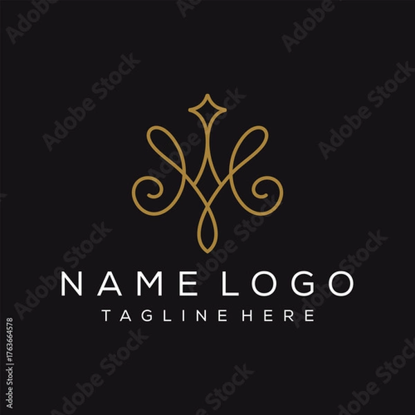 Obraz elegant golden letter M logo design, line art graphic vector icon