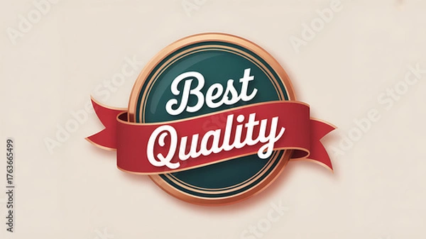 Obraz A vintagestyle badge with the words best quality on a red ribbon, set against a soft cream background, conveying a sense of premium and assurance